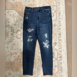 American Eagle Outfitters Dark Blue Distressed Skinny Jeans